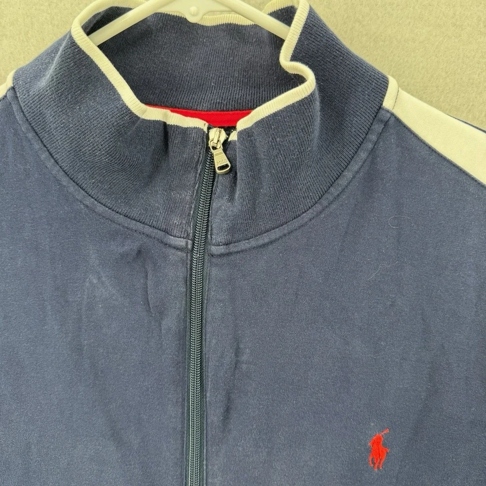 Polo Ralph Lauren Track Jacket‎ Mens XXL Navy Blue Red Logo Stripe Zip Up Cotton